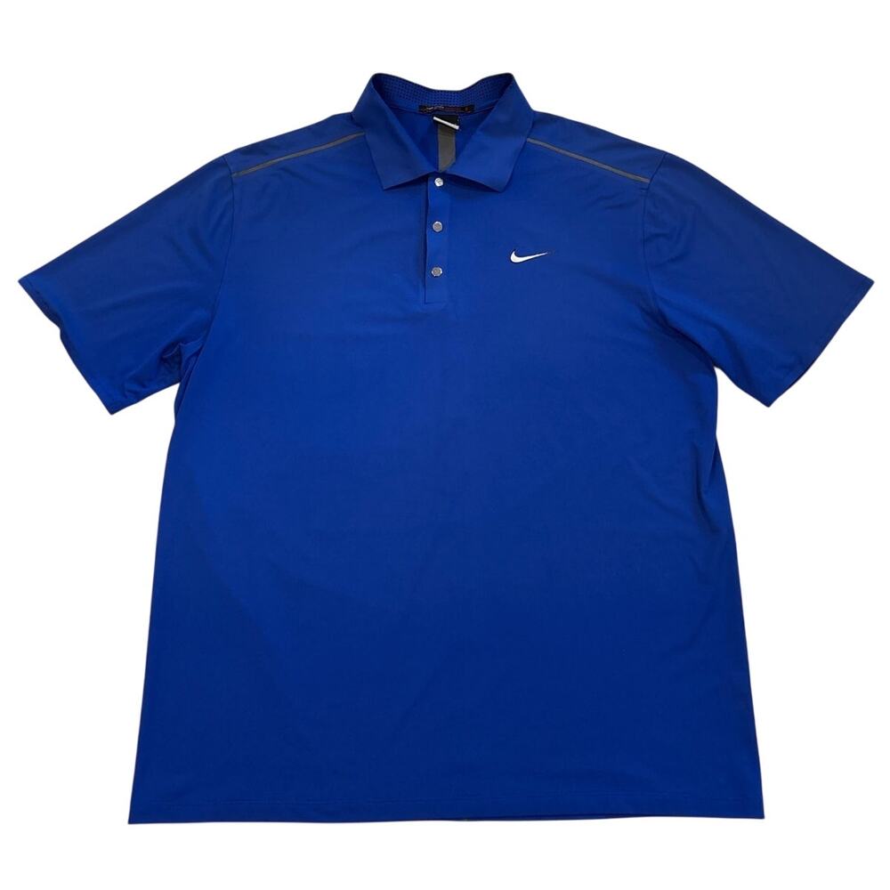 Nike Tiger Woods Collection Shirt Mens Large Blue Polo Performance Short Sleeve